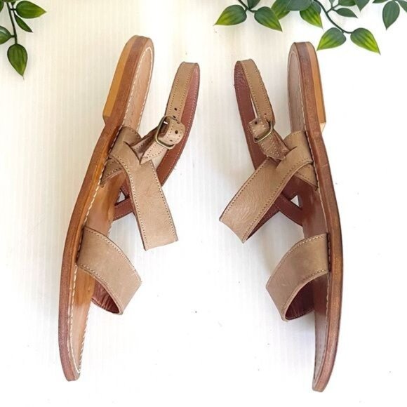 K.Jacques Barigoule leather sandal two wide bands natural honey tan 8.5 - Picture 6 of 11